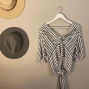 Stripped shirt | navy blue and white | open back | size large |